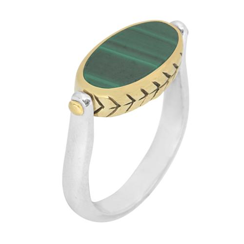 Bague Canyon argent ovale réversible Pierres Onyx et Malachite taille 56