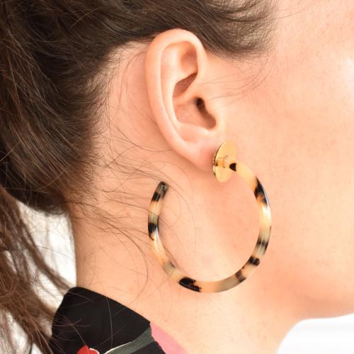 Boucles d'oreilles ZAG Créoles dorées Tanagra marron