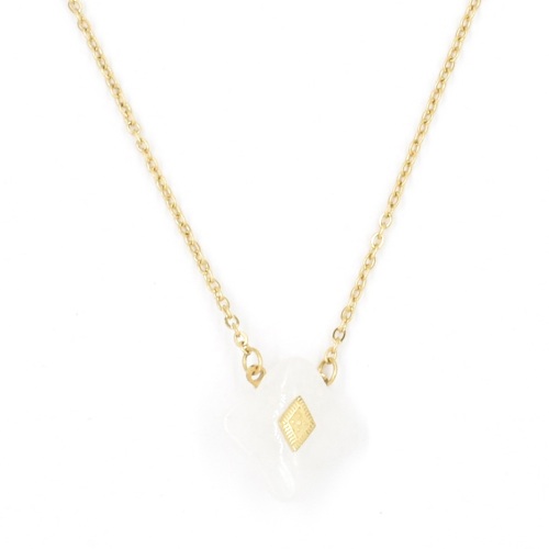 Collier ZAG dor Losange sur trfle d'Agate blanche