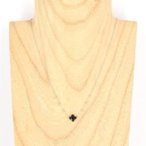 Collier ZAG Velasquez argenté Trèfle Pierre Onyx noir