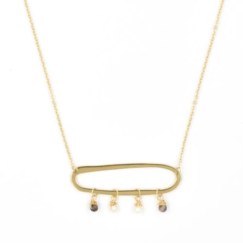 Collier ZAG doré Perles de culture et Quartz fumé
