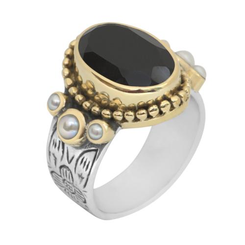 Bague Canyon argent et Laiton Pierre Onyx ovale taille 54