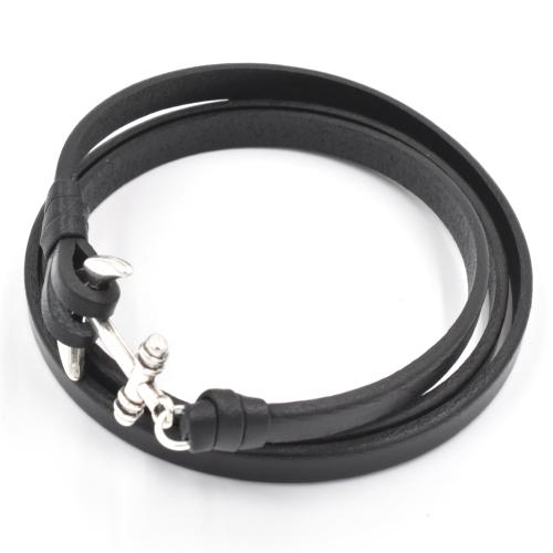 Bracelet Magnum homme cuir ancre 3 tours noir L