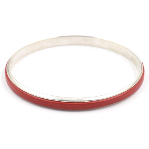 Bracelet Shabada Jonc argenté Timeless Lisette cuir rouge M