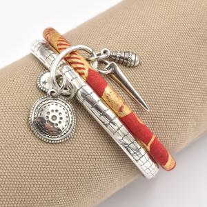 Bracelet Shabada Jonc argenté Timeless Shabawax Cala rouge M