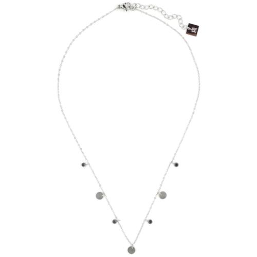 Collier ZAG 3 disques argentés et Pierres Onyx noir