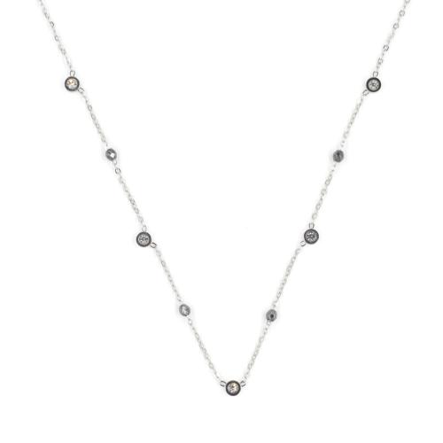 Collier ZAG argenté 5 Strass et Pierres Hématite