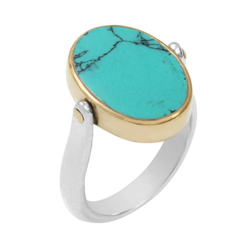 Bague Canyon argent ovale réversible Pierres Turquoise et Slilimanite bleue taille 56