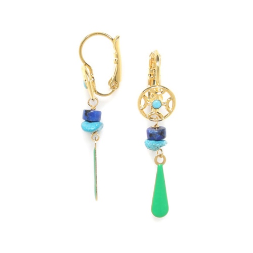 Boucles d'oreilles Franck Herval Ariane dormeuses goutte verte