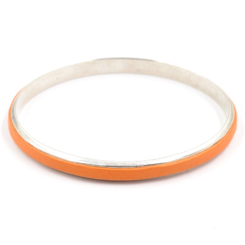 Bracelet Shabada Jonc argenté Timeless Lisette cuir orange M