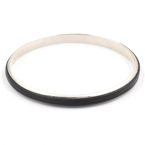 Bracelet Shabada Jonc argenté Timeless Lisette cuir noir M