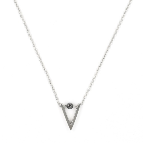 Collier ZAG argent pendentif V et Pierre Hmatite