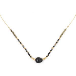 Collier ZAG Roma doré Pierre Onyx