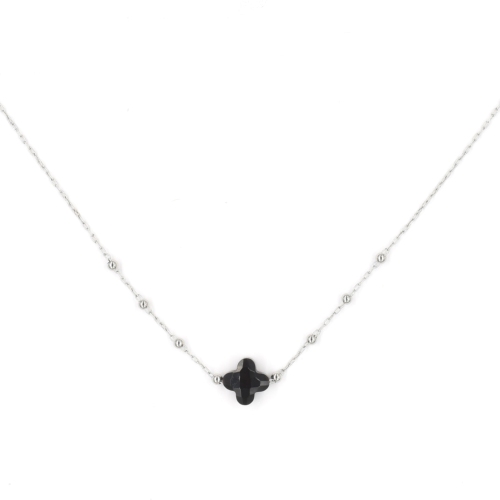 Collier ZAG Velasquez argent Trfle Pierre Onyx noir