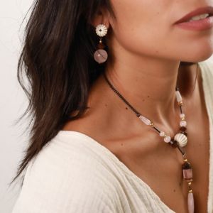 Boucles d'oreilles Nature Bijoux Choco rose perle de Quartz rose