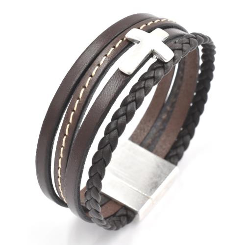 Bracelet Magnum homme cuir manchette croix choco M