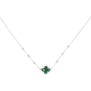 Collier ZAG Velasquez argenté Trèfle Pierre Malachite