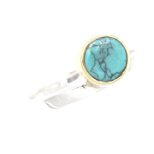 Bague Canyon argent petite Pierre Turquoise reconstituée décalée taille 54