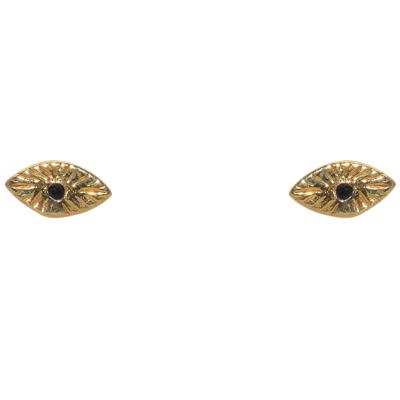 Boucles d'oreilles LuckyTeam Puces Oeil doré et Zircon noir