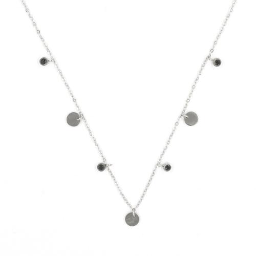 Collier ZAG 3 disques argentés et Pierres Onyx noir