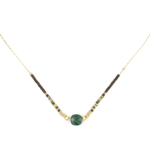 Collier ZAG Amaia doré Pierre Malachite