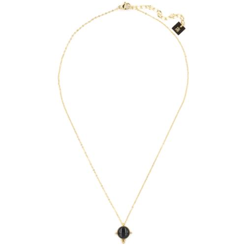 Collier ZAG doré pendentif Pierre Onyx demi-sphère