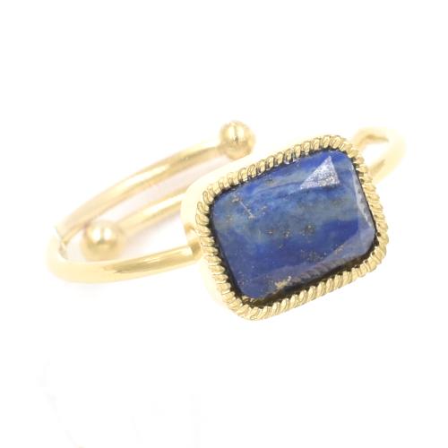 Bague ZAG dorée Pierre Lapis-Lazuli rectangulaire