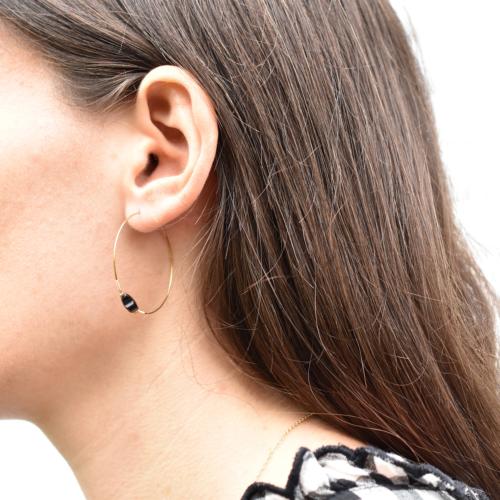 Boucles d'oreilles ZAG Créoles dorées trèfle Onyx