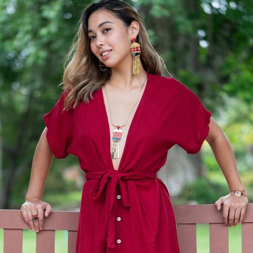 Collier Taratata Rose Bonbon doré rouge