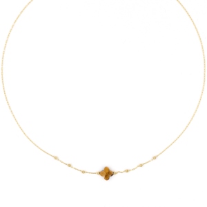 Collier ZAG Velasquez doré Trèfle Pierre Oeil de Tigre