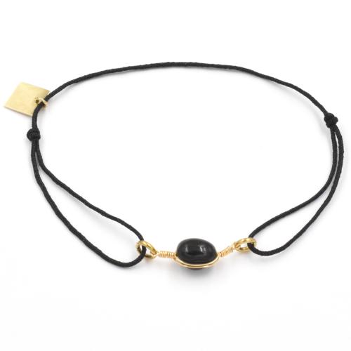 Bracelet ZAG cordon noir et Pierre Onyx suspendue