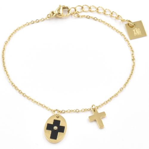 Bracelet ZAG croix dorée et croix noire