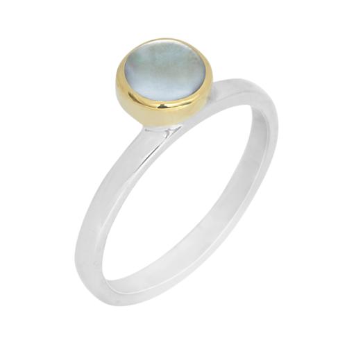 Bague Canyon argent petite Nacre grise décalée taille 56