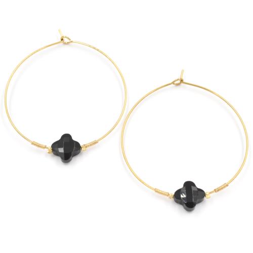 Boucles d'oreilles ZAG Créoles dorées trèfle Onyx