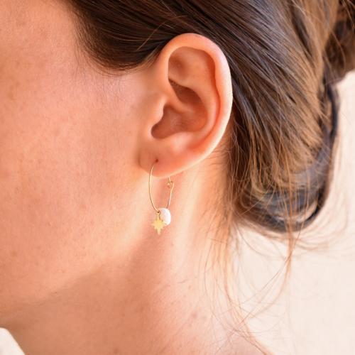 Boucles d'oreilles ZAG Créoles Manureva dorées Agate blanche