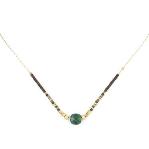 Collier ZAG Amaia doré Pierre Malachite