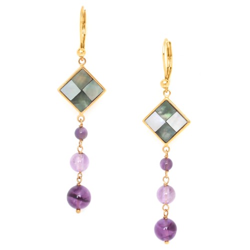 Boucles d'oreilles Nature Bijoux Le Square trois perles Amthyste