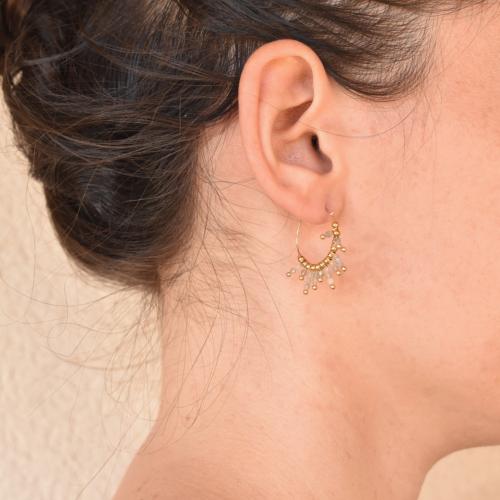 Boucles d'oreilles ZAG Créoles dorées Labradorite sur tiges