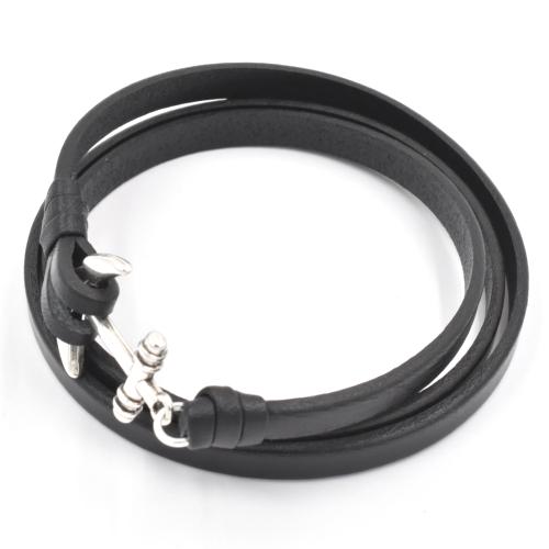 Bracelet Magnum homme cuir ancre 3 tours noir L