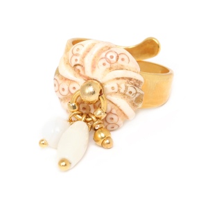 Bague Nature Bijoux Ivory ronde dore & pampilles