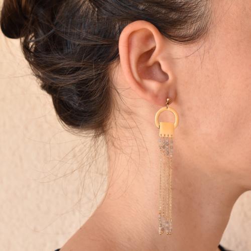 Boucles d'oreilles ZAG anneau doré 4 chaines Labradorite