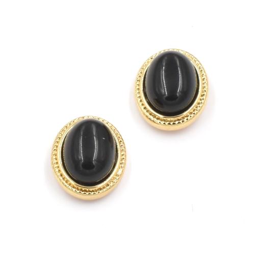 Boucles d'oreilles ZAG feuille dorée et Pierre Onyx noire