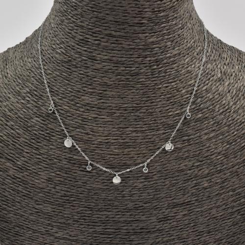Collier ZAG 3 disques argentés et Pierres Onyx noir