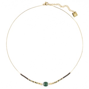 Collier ZAG Amaia doré Pierre Malachite