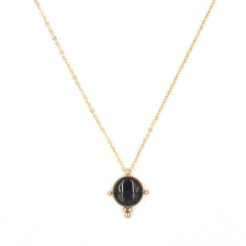 Collier ZAG dor pendentif Pierre Onyx demi-sphre