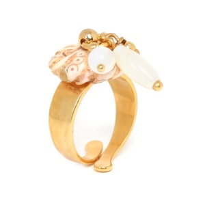 Bague Nature Bijoux Ivory ronde dorée & pampilles