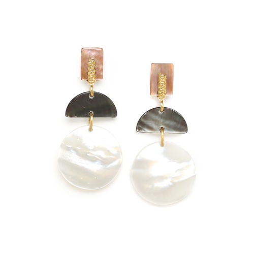 Boucles d'oreilles Nature Bijoux Barcares poussoir Nacre blanche