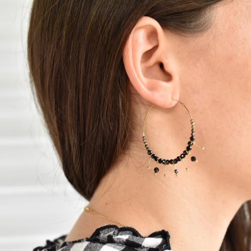 Boucles d'oreilles ZAG Créoles dorées Hématite et Onyx