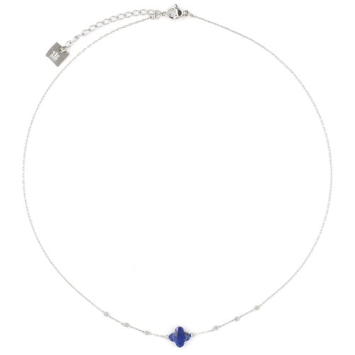 Collier ZAG Velasquez argent Trfle Pierre Lapis-Lazuli