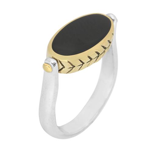 Bague Canyon argent ovale rversible Pierres Onyx et Malachite taille 56